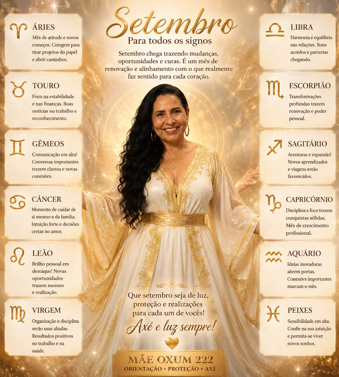 Mãe Léa de Oxum em uma composição com os signos do zodíaco
